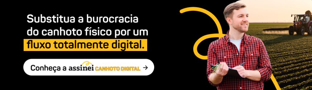 Banner CTA com redirecionamento para página de solicitação de demonstração da Assinei Canhoto Digital | Texto da imagem: Substitua a burocracia do canhoto físico por um fluxo totalmente digital. Conheça a Assinei Canhoto Digital.